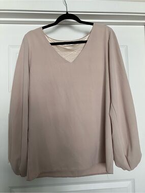 Qearal Womens Pale Pink V Neck Long Sleeve Blouse Womens Small 2026-433
